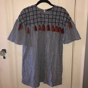 Zara Gingham Tassel Dress